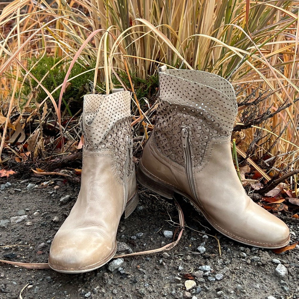Perforated Taupe Ankle Boots